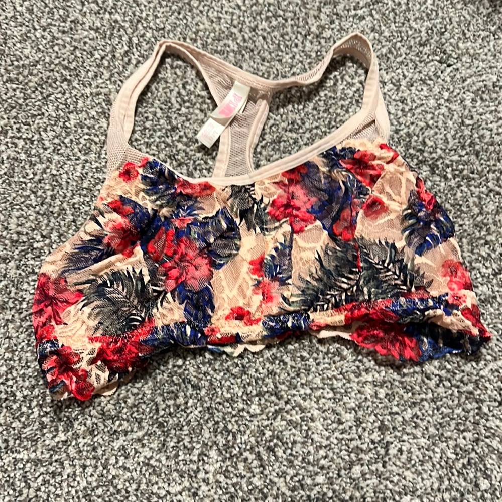 Peach multicolor, tropical lace bralette